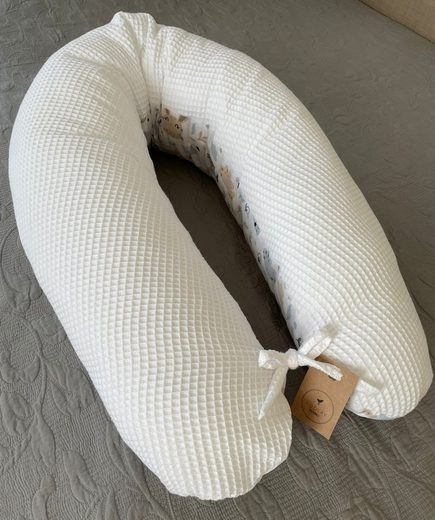 LOOLAY Stillkissen Waffelpique Seitenschläferkissen XXL Schwangerschaftskissen 170 cm Stillkissen + Bezug (Reißverschluss); Attmungsaktive WAFFEL + GLATT Baumwolle WEICH Stillkissen MUSTERN: HASE Beige/ GRAU, MINZE, WEIß, ROS Blitzverkäufe