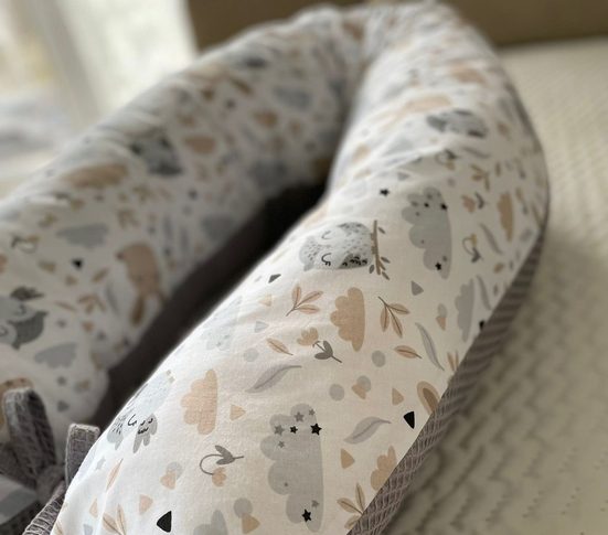 LOOLAY Stillkissen Waffelpique Seitenschläferkissen XXL Schwangerschaftskissen 170 cm Stillkissen + Bezug (Reißverschluss); Attmungsaktive WAFFEL + GLATT Baumwolle WEICH Stillkissen MUSTERN: HASE Beige/ GRAU, MINZE, WEIß, ROS Kostenloser Versand