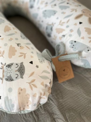 LOOLAY Stillkissen Waffelpique Seitenschläferkissen XXL Schwangerschaftskissen 170 cm Stillkissen + Bezug (Reißverschluss); Attmungsaktive WAFFEL + GLATT Baumwolle WEICH Stillkissen MUSTERN: HASE Beige/ GRAU, MINZE, WEIß, ROS Kostenloser Versand