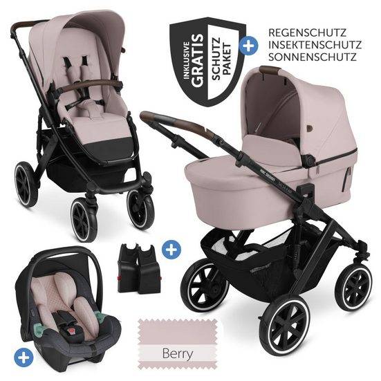 ABC DESIGN Kombi-Kinderwagen Salsa 4 Air - 3in1 - Pure Edition - Berry Kinderwagen Buggy mit Lufträdern, Babywanne, Babyschale, Sportsitz mehr
