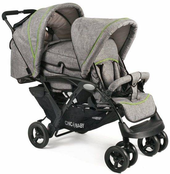 CHIC4BABY Geschwisterwagen Duo, jeans grey mit herausnehmbarer Tragetasche; Kinderwagen mehr