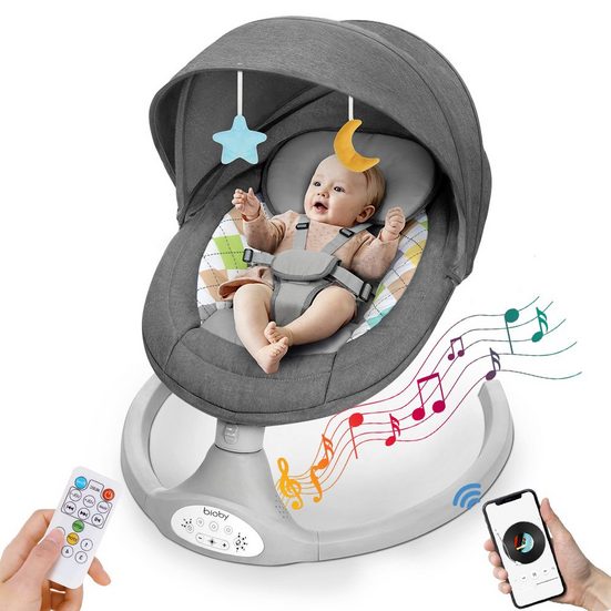 MECO Babyschaukel elektrische Babywippe 5 Gang einstellbar mit Moskitonetz, Musik & Timer max. 9kg mehr