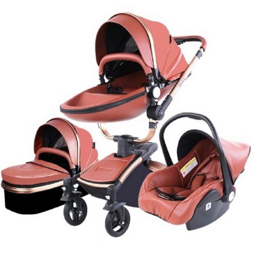 TPFLIVING Kombi-Kinderwagen Babyschale Baby Buggy Babywanne Kinderwagen 3 in 1 inkl. Stauraum Kunstleder Schwarz mehr