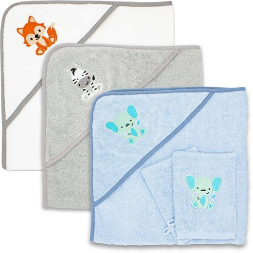 BABYKAJO Kapuzenhandtuch Frottee (1, 1-St), Kuschliges Baby Handtuch mit Waschlappen mehr