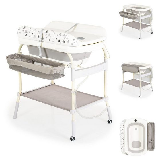 CANGAROO Babybadewanne Babybadewanne Wickeltisch 2in1 Garda Thermometer Räder Wickelauflage mehr