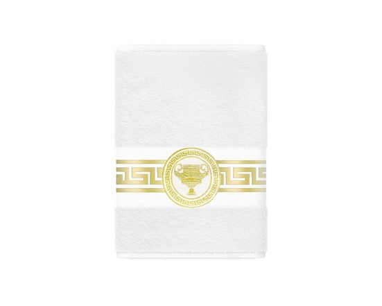 BELLE ARTI Handtücher Gästehandtücher Badetücher Duschtücher Saunatücher Mäander Amphore Set (1-St), schwarz weiss, gold hochwertig eingestickt Baumwolle weich saugstark mehr Letzter Tag