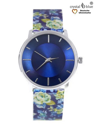 CRYSTAL BLUE Quarzuhr Damen Armbanduhr silber Stainless Steel Mesharmband bedruckt kostenlose Lieferung mehr