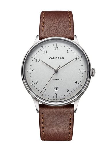 VANDAAG Automatikuhr Primus Automatik Stahl-Silber Made in Germany, Saphirglas, 5 Bar wasserdicht, deutsches Leder mehr Heißer Verkauf