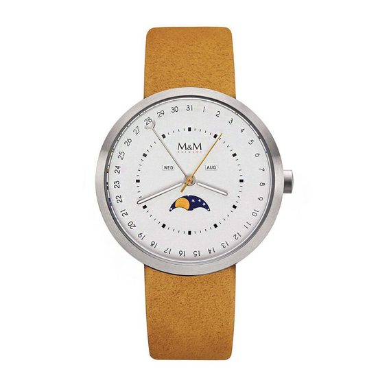 M&M Quarzuhr Armbanduhr Lederarmband Moon (1-tlg), Analoguhr rund mit Lederarmband, Designer Uhr, deutsche Manufaktur, inkl. edles Etui mehr Online Outlet