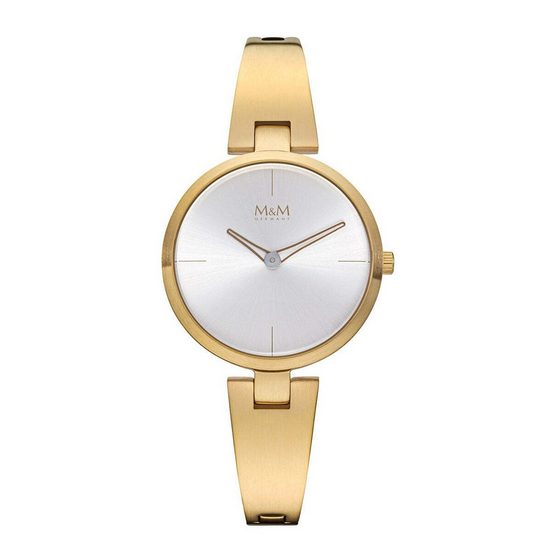M&M Quarzuhr Armbanduhr Damen gold Circle Line (1-tlg), Analoguhr rund mit Metallarmband Edelstahlarmband, Designer Uhr, deutsche Manufaktur, inkl. edles Etui mehr