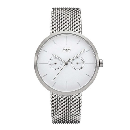 M&M Quarzuhr Herrenuhr mit Datum und Metallband silber Two Eye (1-tlg), Analoguhr mit Edelstahlarmband, Designer Uhr, deutsche Manufaktur, inkl. edles Etui mehr Sonderangebote
