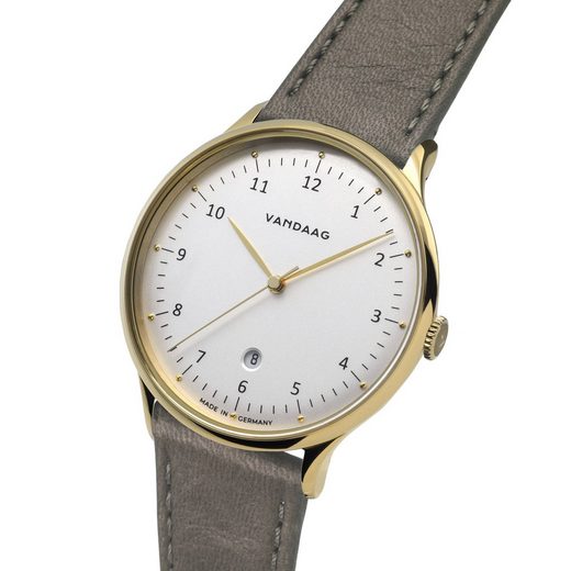 VANDAAG Quarzuhr Primus Gold Made in Germany, Saphirglas, 5 Bar wasserdicht, deutsches Leder mehr