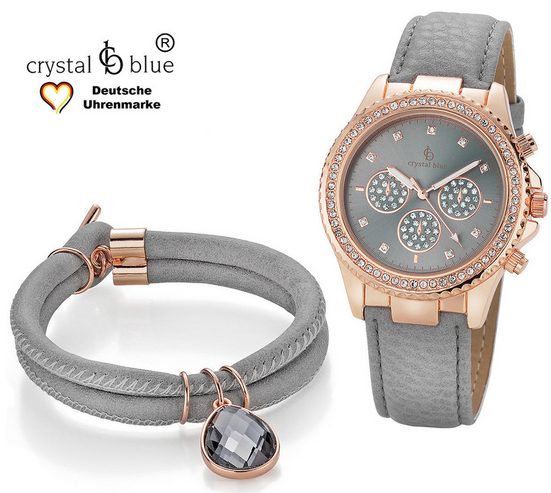 CRYSTAL BLUE Quarzuhr mit edlem Chronolook als Set mit Knebelarmband kostenlose Lieferung mehr Nur noch ein Tag übrig