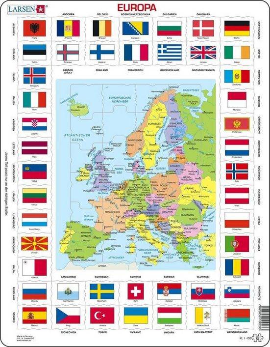 MEDIA VERLAG Puzzle Europa Länder + Flaggen (Kinderpuzzle) 99 Puzzleteile mehr