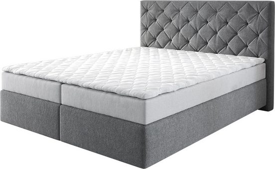 DELIFE Boxspringbett Dream-Great Mikrofaser Grau 120x200 cm mit Matratze und Topper mehr