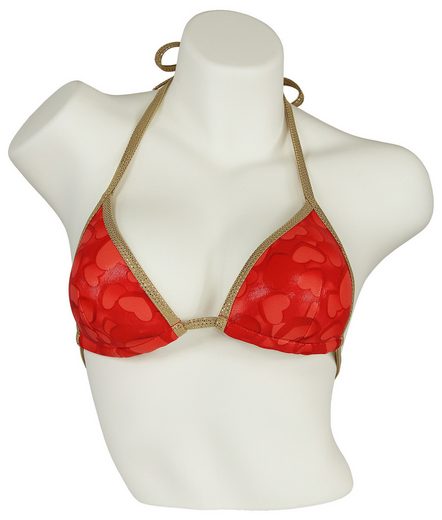 MISS BEACH Triangel-Bikini-Top wattiert Glanz-Optik mit Herz-Print, Vorgeformtes Bikini-Oberteil mehr Flash Sale