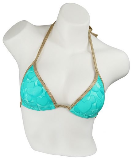 MISS BEACH Triangel-Bikini-Top wattiert Glanz-Optik mit Herz-Print, Vorgeformtes Bikini-Oberteil mehr Flash Sale