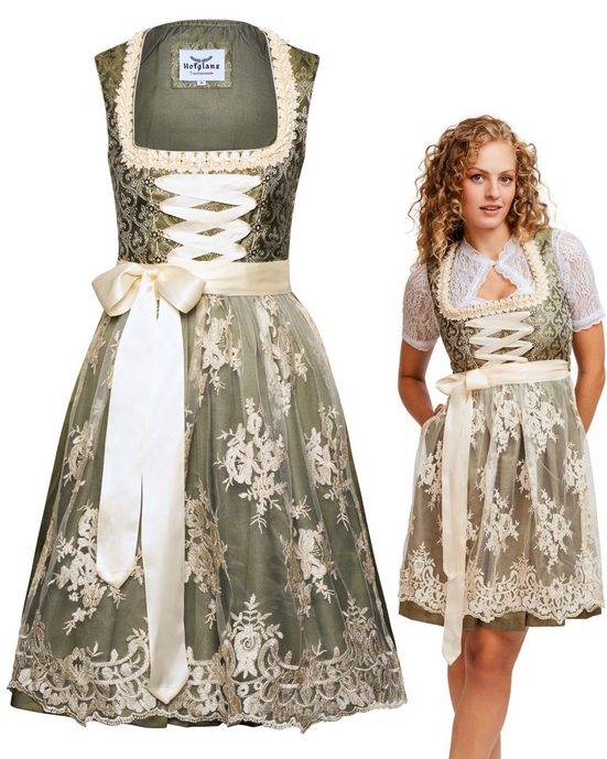HOFGLANZ Dirndl Traditionelles Dirndl in Grün & Beige - Elegantes Trachtenkleid mehr