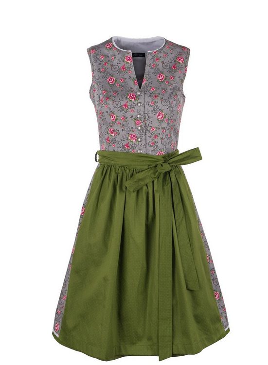 RAMONA LIPPERT Dirndl Clarissa Damen hochgeschlossen 2-teilig grau geblümt Rocklänge 60 cm mehr