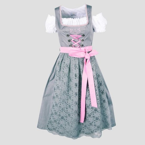 RAMONA LIPPERT Dirndl Grazia 3-teiliges Trachtenkleid grau Spitze Rocklänge 60 cm mehr