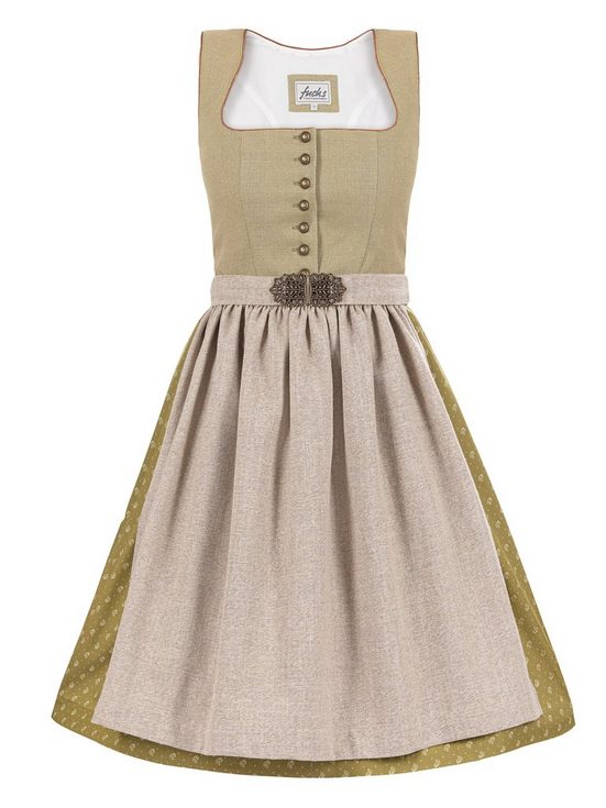 TRACHTEN24.DE Dirndl Midi Dirndl Lotti moos (2-tlg) Rockteil 70cm mehr