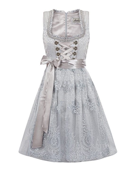 TRACHTEN24.DE Dirndl Midi Dirndl Lilith silber (2-tlg) Rockteil 60cm mehr