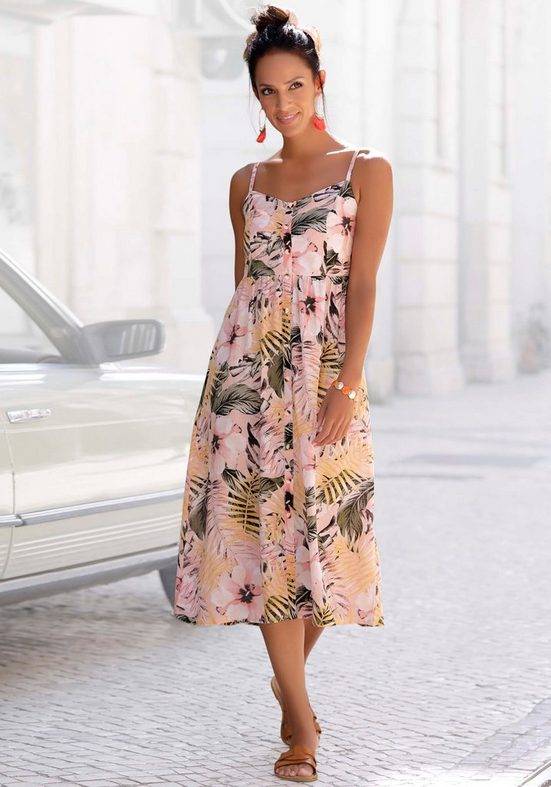 LASCANA Sommerkleid aus Leinenmix, Midikleid mit Knopfleiste vorne, Strandkleid mehr
