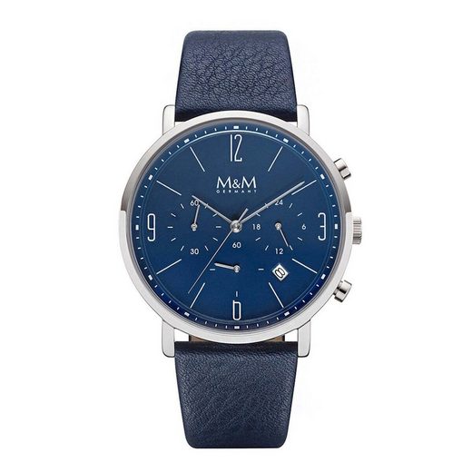 M&M Quarzuhr Armbanduhr Lederarmband Chronograph (1-tlg), Analoguhr rund mit Lederarmband, Designer Uhr mehr