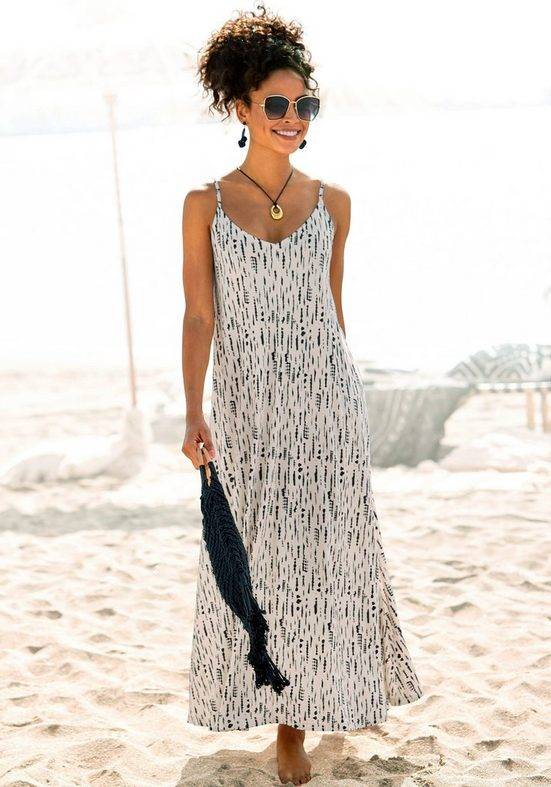 S.OLIVER Maxikleid mit Alloverdruck und Schleife am Rücken, Sommerkleid, Strandkleid mehr