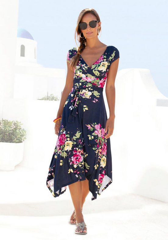 BEACHTIME Sommerkleid mit Zipfelsaum und Schleife in der Taille, Jerseykleid, Strandkleid mehr