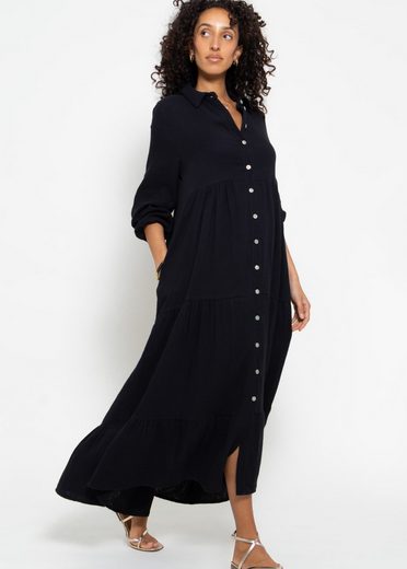 SASSYCLASSY Maxikleid Musselin Maxi Kleid mit Volants Baumwollleid mit Kragen, Knopfleiste und einem Gummizug am Ärmel mehr Vierteljährliche Förderung