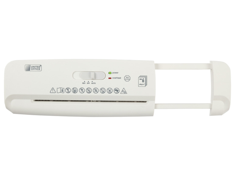 UNITED OFFICE® Aktenvernichter-Papierkorbaufsatz, 6 Blatt A4, mit ausziehbarem Teleskoparm Bis zu 65% Rabatt