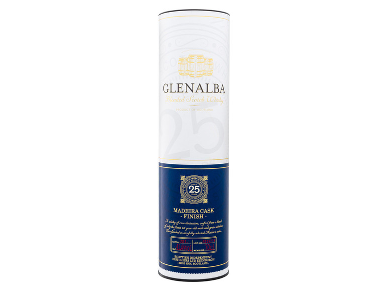 Glenalba Blended Scotch Whisky 25 Jahre Madeira Cask Finish mit Geschenkbox 41,4% Vol Kauf eins, bekomm eins gratis