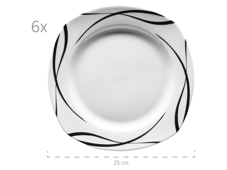 MÄSER Serie Oslo, 12-teiliges Teller-Set, klassisch, zeitlos, elegant, Porzellan, schwarz-weiß Bis zu 50% Rabatt