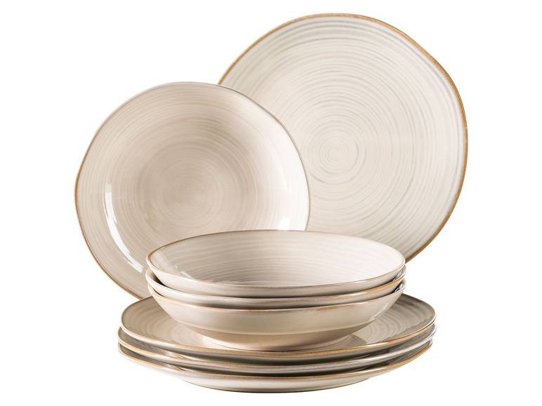 MÄSER Serie Nottingham, Vintage Teller-Set für 4 Personen, 8-teiliges Tafel-Service mit Speiseteller und Suppenteller im Retro-Look, Beige, Steinzeug