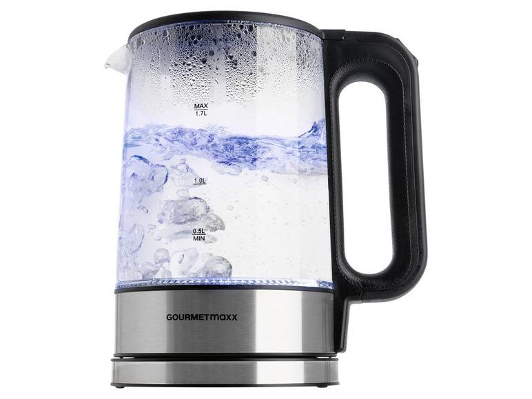 GOURMETmaxx Glas-Wasserkocher, 1,7 l, kabellos, LED Discount Store für neue Produkte