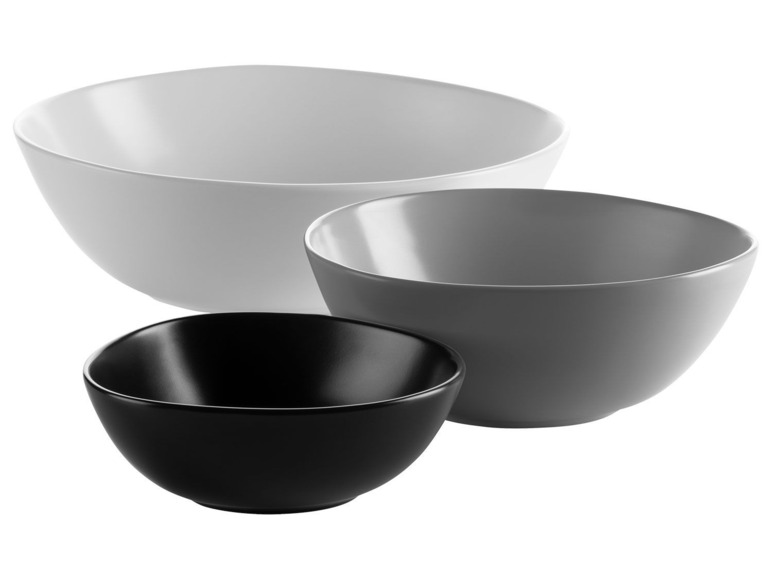 MÄSER Serie Glendale, Schalen Set 3-teilig, moderne hochwertige Servierschalen in verschiedenen Größen, Müslischale, Suppenschüssel, Salatschüssel, matt lasiert, Keramik, Schwarz / Weiß / Grau