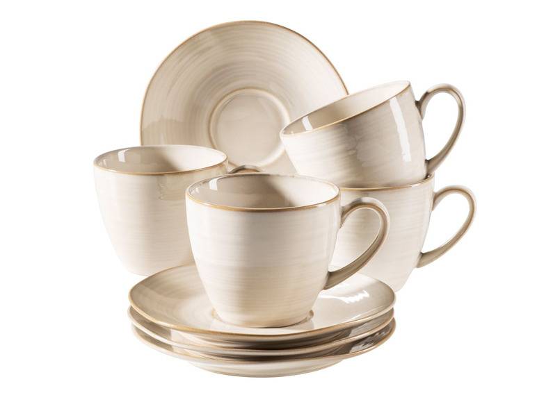MÄSER Serie Nottinham, Vintage Kaffeetassen Set für 4 Personen, Untertassen mit organischen Formen im Retro Look
