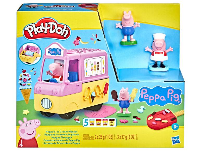 Play Doh Peppas Ice Cream Playset, mit 2 Figuren und 5 Dosen Spielknete