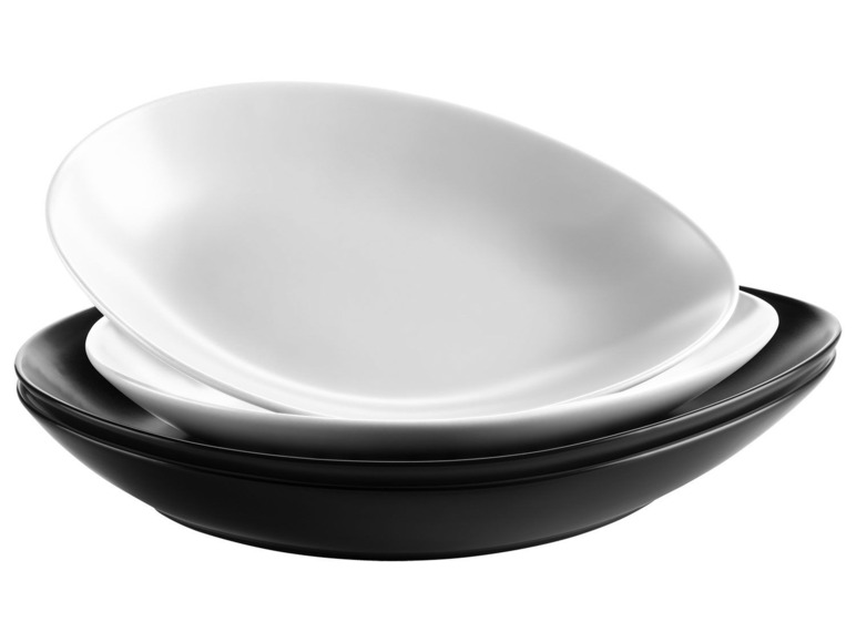 MÄSER Serie Glendale, Beilagenschalen Set 4-teilig, große flache Servierschalen in zwei Größen, matt lasiert, Keramik, Schwarz / Weiß