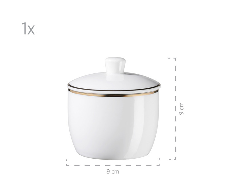 MÄSER Serie Professional Dining, Zubehör Set aus Müslischalen, Eierbechern, Schüsseln, Zuckerdose, Milchkännchen, Dipschälchen und Servierplatten, 24-teilig, Weiß mit Goldrand Limitierter Zeitrabatt
