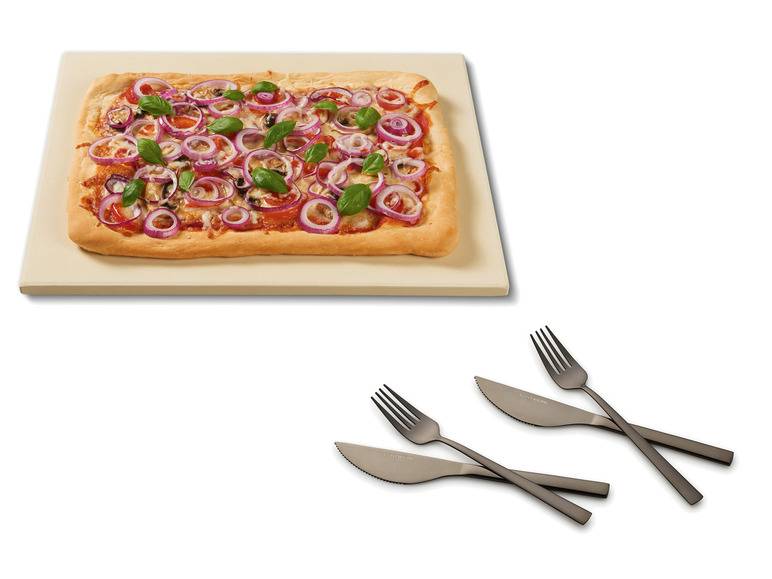 ERNESTO® Pizzastein eckig + ECHTWERK Pizzabesteck Set "Bari" Sonderangebot