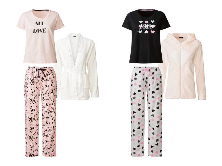 esmara® Damen Pyjama mit Jacke, 3-teilig
