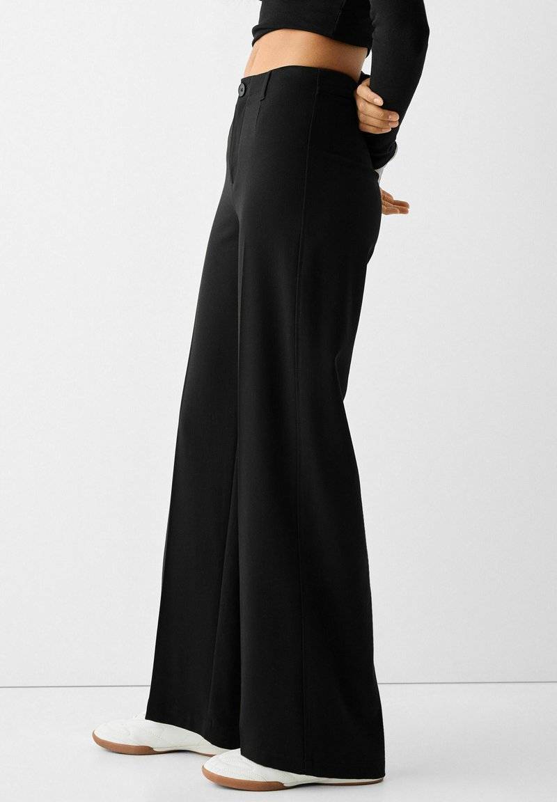 Bershka Bershka WIDE TAILORED - Trousers - black Sonderangebot der Fabrik