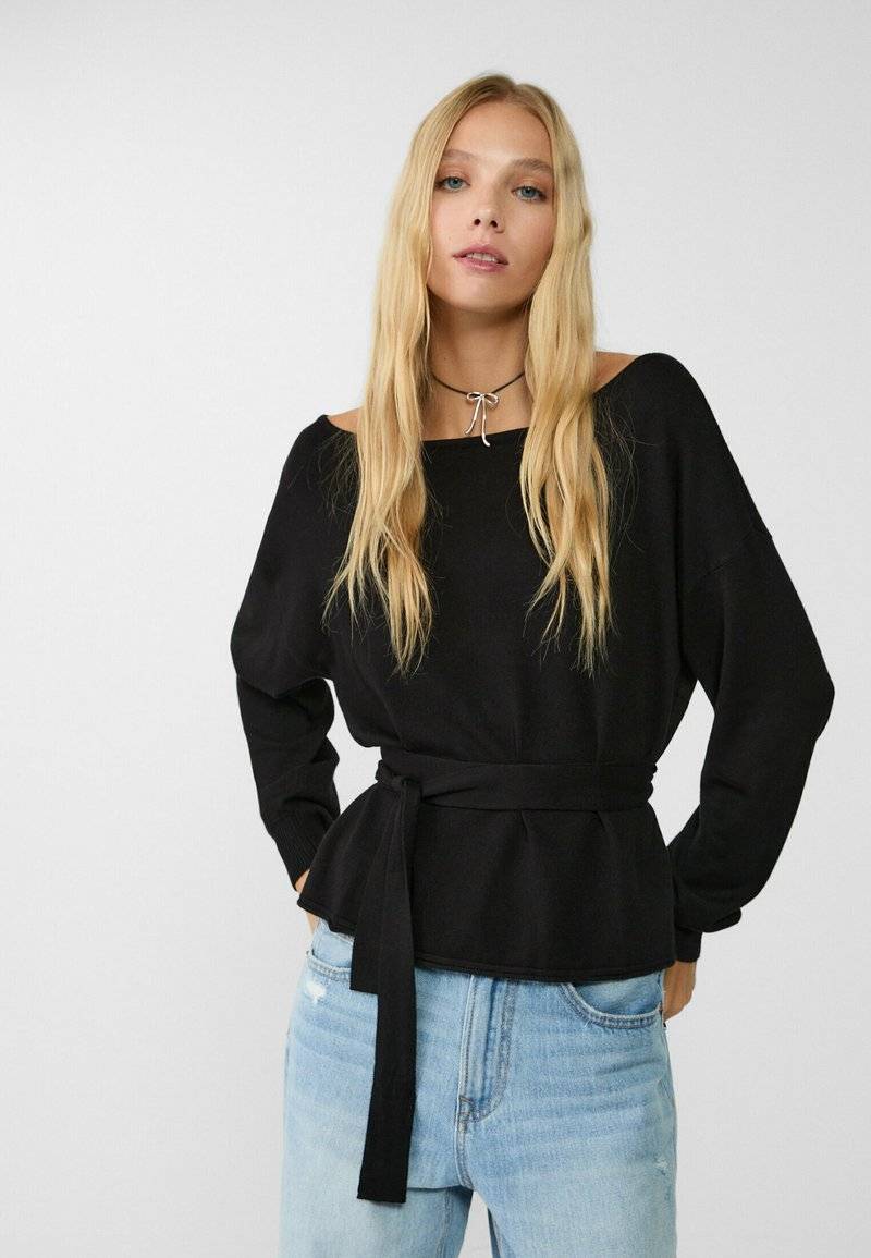 Stradivarius Stradivarius BOAT NECK - Jumper - black Im Verkauf