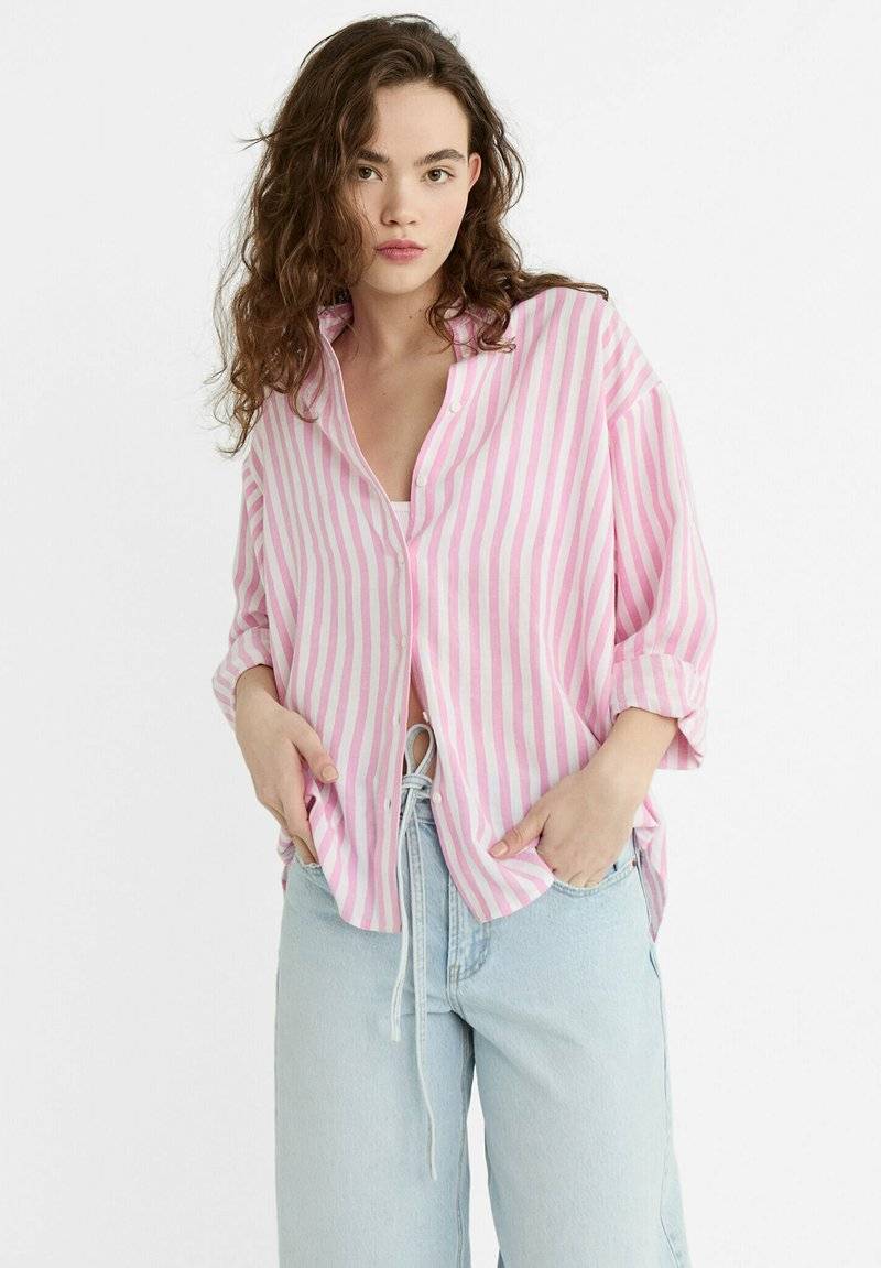Stradivarius Stradivarius STRIPED - Button-down blouse - light pink 50% Rabatt für begrenzte Zeit
