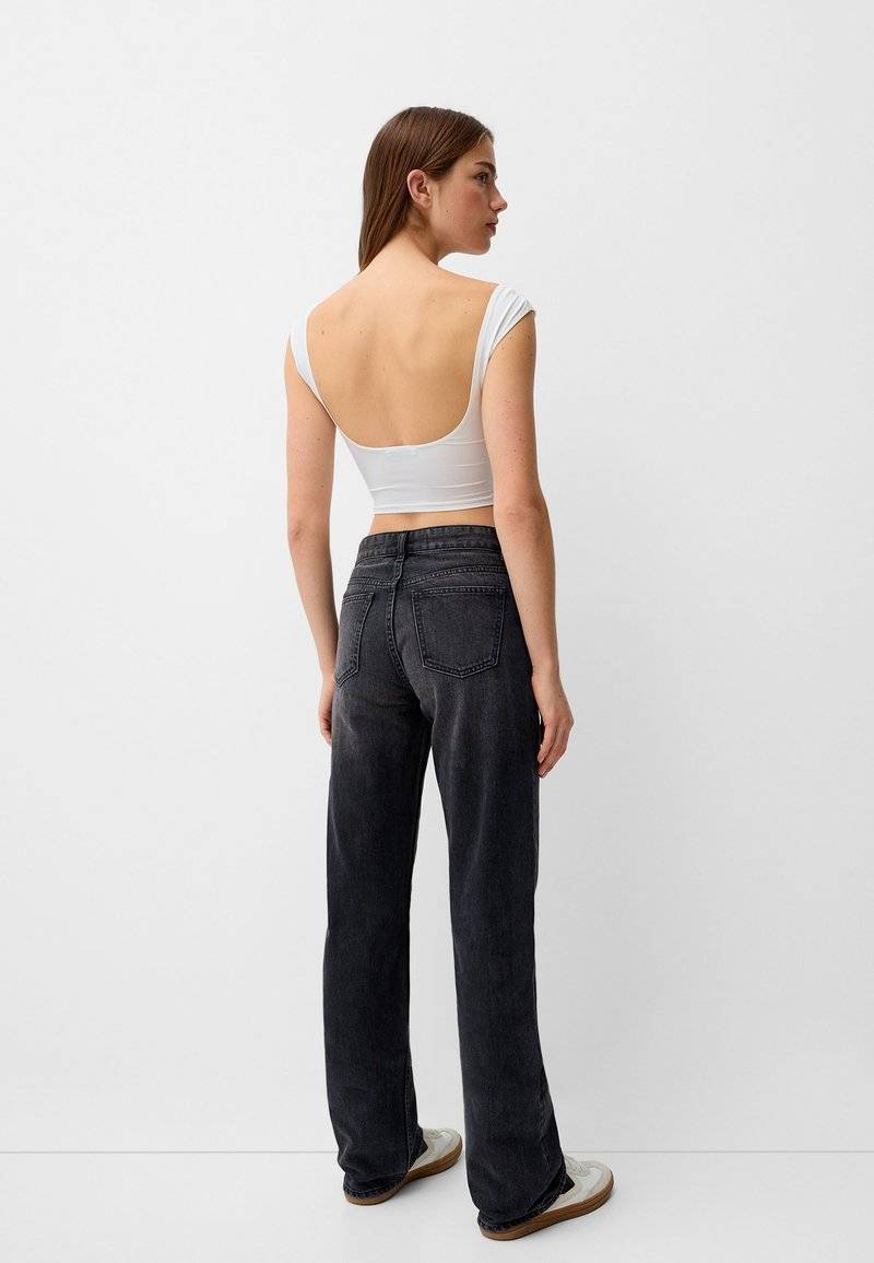 Bershka Bershka Straight leg jeans - dark grey 50% Rabatt mit kostenlosem Versand