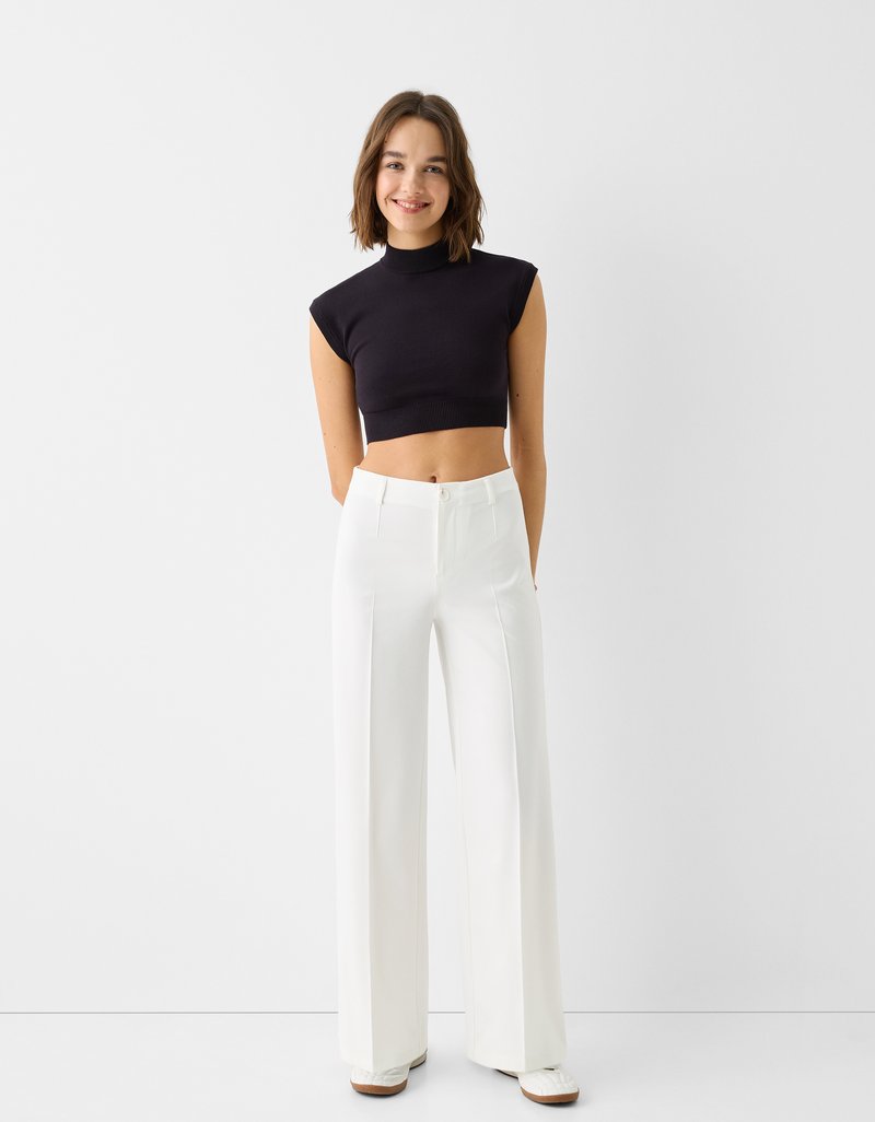 Bershka Bershka WIDE TAILORED - Trousers - white Kostenloser Versand international