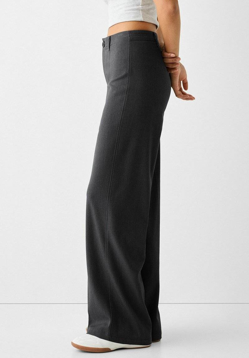 Bershka Bershka WIDE TAILORED - Trousers - mottled dark grey Verkauf