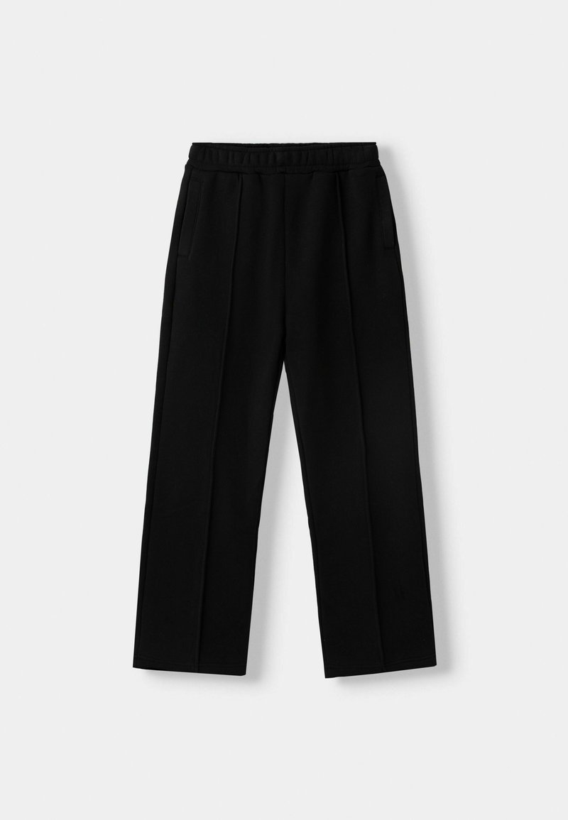 Bershka Bershka WIDE - Tracksuit bottoms - black Schlussverkauf